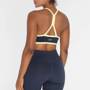 Soutien-gorge de sport pour femme, col en V, bretelles croisées, bordure contrastante, maintien moyen, vêtement de yoga respirant, couleur unie - Product Image 5