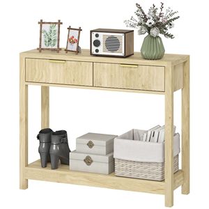 Consolle Contemporanea da 35 Pollici con Cassetti Scanalati e Ripiano per Ingresso o Corridoio, Colore Naturale - Product Image 1