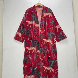 Kimono Largo Unisex Hecho a Mano de Primera Calidad, Ropa de Dormir de Algodón Indio con Estampado Animal, para Primavera, Verano, Otoño e Invierno, con Cinturón, Venta al Por Mayor - Product Image 3