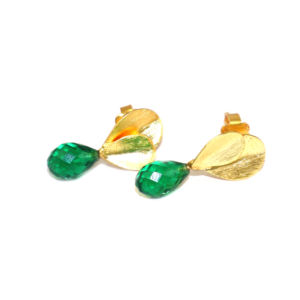 Pendientes colgantes de metal de latón con diseño de hoja chapada en oro de 24 quilates, con gema de esmeralda verde de corte a cuadros, estilo moderno, para mujer. - Product Image 2
