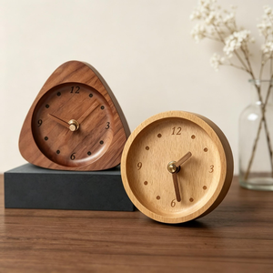 Horloge de table en bois de manguier naturel, horloge de table ronde faite à la main, décoration intérieure rustique en bois pour la maison et le bureau - Product Image 2