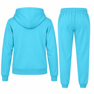 <b>Women</b> Turquoise Solid Tracksuit Set Zip Up Hooded Sweatshirt and Cuffed <b>Jogger</b> Pants Casual 2 Piece <b>Outfit</b> - Product Image 3