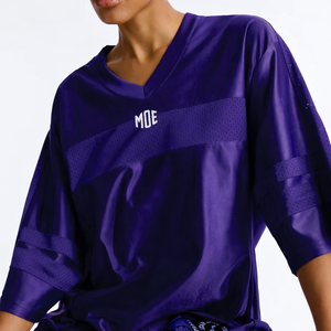 Maillot de football américain oversize pour femme, avec empiècements en mesh, 100 % polyester, col en V, streetwear, numéro personnalisé, haut à manches courtes - Product Image 4