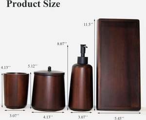 Limited Stock Eco-Friendly Luxury Modern Dark Brown 2 Piece Set Natural Wood Tray Lotion Dispenser <b>Soap</b> <b>Dish</b> Toothbrush <b>Holder</b> - Product Image 4