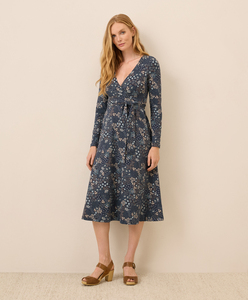 Robe portefeuille à imprimé floral et col en V pour femme, élégante, longueur midi, décontractée, d'été, avec taille élastique - Product Image 1