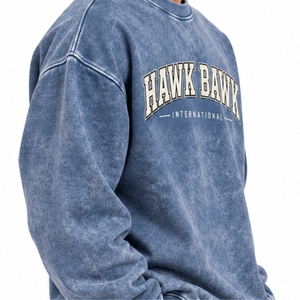 Sweat-shirt décontracté à col rond pour homme, couleur personnalisée, effet délavé, manches longues, design premium, ourlet côtelé, design uni - Product Image 5