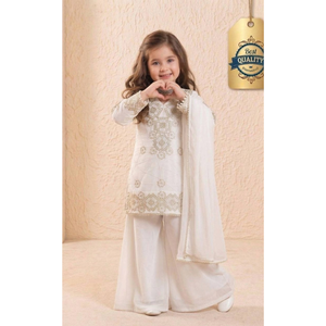 Ensemble Palazzo en Georgette pour Filles avec Haut Brodé Festif et Dupatta, Robe de Mariage pour Enfants (LX 247) DC - Product Image 3