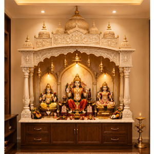 Super Large Size Swaminarayan White Golden <b>Mandir</b> for Home Traditional SouthIndian Pooja Mandapam Dravidian Style Ganesha <b>Mandir</b> - Product Image 1