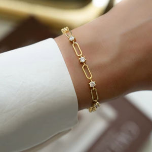 Cadena de diamantes cultivados en laboratorio y pulsera de eslabones de diamantes en oro sólido de 14 quilates para joyería femenina, regalo fino para propuesta de matrimonio. - Product Image 1