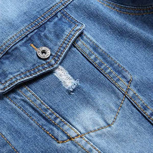 Veste en jean vintage déchirée pour homme, coupe slim, bleu clair, style trucker, haute qualité, streetwear décontracté - Product Image 6