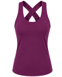 Customized Purple Women <b>Cross</b> Back Yoga Tank <b>Top</b> Breathable Sleeveless Gym Fitness Workout Activewear Sports Running Vest Shirt - Product Image 1