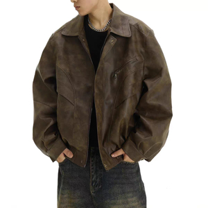 Chaqueta Informal para Hombre HARAZ INTERNATIONAL, de Cuero PU Marrón, con Frente de Tela No Tejida, Cuello Camisero, Cierre de Cremallera, Ajuste Holgado, Resistente al Viento - Product Image 6