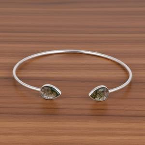 Bracelet manchette en agate mousse, argent sterling, ajustable, avec pierres précieuses, fait main, pour femme, cadeau - Product Image 2