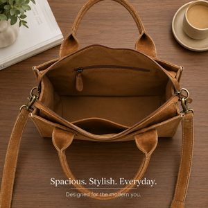 Western Genuine Suede <b>Leather</b> Top Handle <b>Bag</b> with Embroidered Stitch Detail Detachable Shoulder Strap Women's Fashion Handbag - Product Image 3
