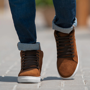Wholesale Stylish High <b>Top</b> Brown Suede Genuine Leather Sneakers for Men Casual Fashion High Quality OEM Brand Men's Dress Shoes - Product Image 3