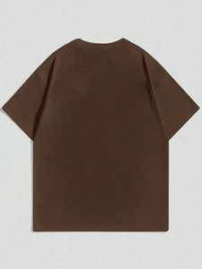 เสื้อยืดแขนสั้นคอกลมพิมพ์ลายภูเขาสไตล์มินิมอลสำหรับผู้ชาย สีกาแฟ ฤดูร้อน - Product Image 2