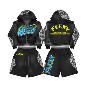 Custom Puff Print Logo Two Piece <b>Set</b> For Men Women Clothing Cut <b>Sew</b> Joggers Sweatsuit Streetwear Cropped Hoodie and Shorts <b>Set</b> - Product Image 2