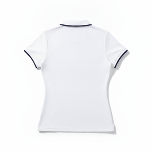 White Women's Polo Shirt Short Sleeve Solid Color Preppy Style Oxford Fabric Turn <b>Down</b> Collar Regular Length - Product Image 3