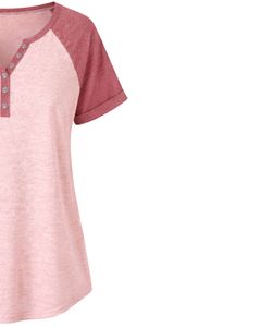 Blush Pink <b>Rose</b> Women T Shirt Short Sleeve Henley Neck Raglan <b>Top</b> Soft Cotton Casual Loose Fit Summer Tee Breathable Daily Wear - Product Image 4