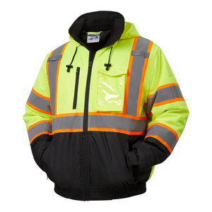 High Visibility Hooded Work <b>Jacket</b> Men's <b>Waterproof</b> Reflective Striped Zip Up <b>Winter</b> Safety Coat - Product Image 1