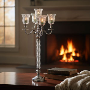 Nouveau Candelabre en Cristal Perlé Fait Main, Design Exclusif, 5 Bras avec Base Solide, Centre de Table, Décoration de Mariage, Porte-Bougies Chauffe-Plat - Product Image 3