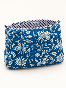 Bolsa de Cosméticos Acolchada de Algodón Impermeable Ecológica con Estampado de Borlas Azul Índigo, Bolsa con Cierre, Estuche de Maquillaje Bohemio para Viaje - Product Image 5