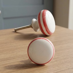 <b>Ceramic</b> Round Cabinet <b>Knobs</b> Red White Stripe Modern Kitchen Drawer Handle Durable Eco-Friendly Multi-Function - Product Image 1