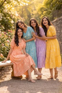 ชุดเดรสยาวสไตล์อินเดีย ผ้ามัสลินคอตตอนวินเทจ พร้อมสวมใส่ ตัดเย็บสำเร็จ คอวี แขนพอง ทรงเอไลน์ ลำลอง พิมพ์ลายดอกไม้ - Product Image 5