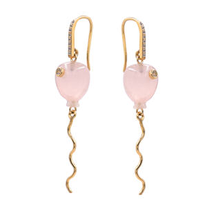 Pendientes de cristal en forma de globo de cuarzo rosa y circonita, plata de ley 925, chapados en oro, para regalo de joyería para ella. - Product Image 1
