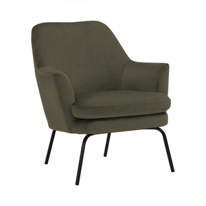Sillón Tapizado en Verde Hoja con Patas de Metal Negro Mate, Sillón de Diseño Industrial Moderno para el Hogar y la Oficina - Product Image 1