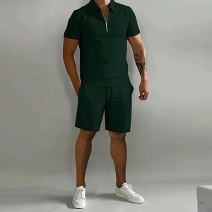Mens 2-Piece <b>Knitted</b> Polyester/Cotton Solid T-Shirt <b>Set</b> Slim Fit Casual Summer Crew Neck Customized Printing 220-240g Fabric - Product Image 6