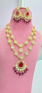 Collier double couche de qualité supérieure avec de magnifiques boucles d'oreilles, bijoux traditionnels indiens minimalistes, parfaits pour les mariages, les fêtes - Product Image 6