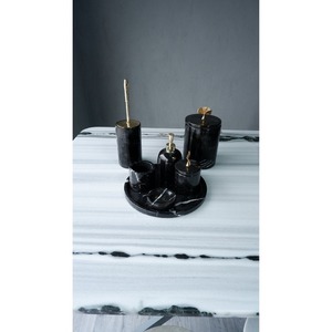 Juego de baño de lujo de seis piezas en mármol negro, forma redonda, fácil de limpiar, para baños modernos - Product Image 5