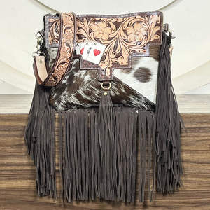 New 2026 Premium Handcrafted Genuine Cowhide Leather Crossbody Fringe Bag Designer Floral Pattern OEM ODM Perfect for Women's - Product Image 4
