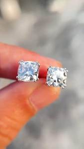 1ct Cushion Cut Lab Grown Diamond <b>Stud</b> Earrings: 14K Gold Solitaire - Product Image 5
