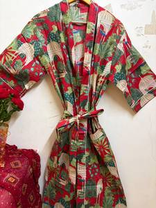Albornoz Kimono de Algodón con Estampado Floral de Lujo para Mujer, Ligero, Transpirable, Cuello en V, Manga 3/4, Cierre con Cordón - Product Image 1
