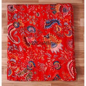 Indian Handmade Organic Cotton Multicolor Floral Kantha Vintage Style Reversible Eco-Friendly <b>Quilt</b> <b>Throw</b> for Home Hotel Use - Product Image 5