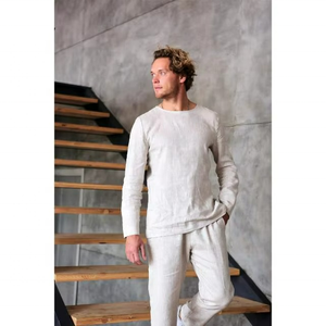 T-shirt en lin pour homme, manches longues, coupe décontractée, chemise en lin beige simple, chemise de plage décontractée, chemise en lin, cadeau pour lui - Product Image 4