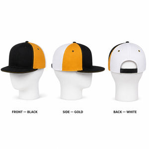 Gorra Unisex de 6 Paneles con Cierre a Presión, Diseño Color Block Negro, Dorado y Blanco, Estilo Urbano, Ajustable, Cierre Magnético, Material de Lona - Product Image 1