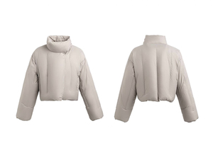 Lightweight Quilted Puffer <b>Jacket</b> With Scarf Collar Full Sleeve Winter Coat Solid Color Thick Polyester Wadding Pullover Style - Product Image 3