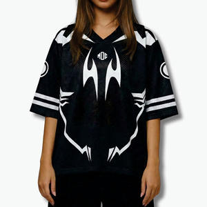 เสื้อเจอร์ซีย์อเมริกันฟุตบอลคอวีผ้าตาข่ายทรงโอเวอร์ไซส์ สไตล์สตรีท พิมพ์ลายกราฟิก เสื้อผ้ากีฬาสีดำ ระบายอากาศได้ดี ผลิตโดยโรงงาน OEM - Product Image 2