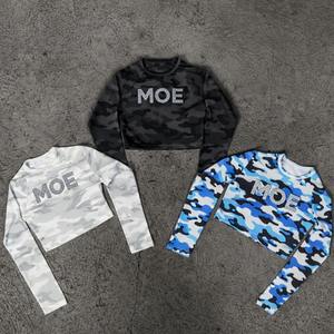 Camiseta corta de camuflaje con pedrería para mujer, de manga larga, estilo urbano, de algodón y elastano, ajuste ceñido, venta al por mayor OEM; Camisetas para hombre OEM - Product Image 3