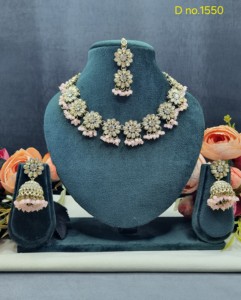 Flower Designer Link Necklace <b>Set</b> With Earrings & Tika Crystal Beaded Droplets Fashion <b>Jewellery</b> <b>Set</b> Festive Wear <b>Jewellery</b> <b>Sets</b> - Product Image 3