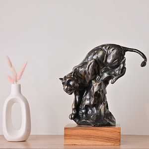 Exquisite Brass Panther Sculpture Handmade Artistic Animal <b>Figure</b> Eco-Friendly Durable Contemporary Tabletop Decor Living Room - Product Image 1