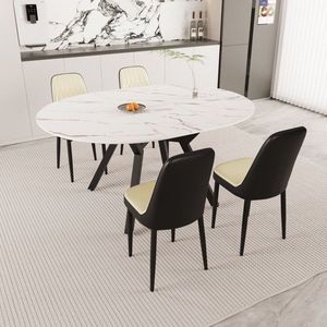 Elegante y Espacioso Juego de Comedor Circular Extensible de 47''/63'' con 4 Sillas de Comedor Acolchadas con Tela de PU - Product Image 3