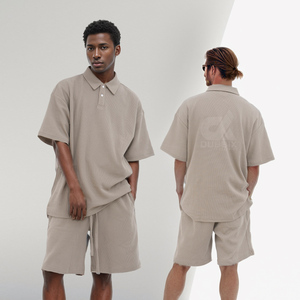 New 2026 Design Casual Men's Summer Shorts Set Breathable Plain Dyed Front Logo Solid Pattern Polyester/Cotton <b>Blend</b> Wholesale - Product Image 1