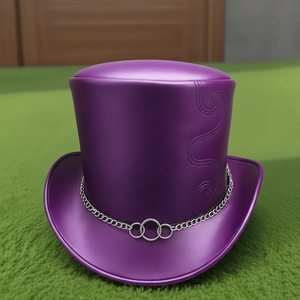 Premium Quality custom made Handmade Purple Leather Top <b>Hat</b> Steampunk Gothic Chain <b>Band</b> Cosplay - Product Image 1