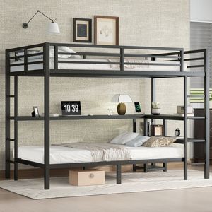 Letto a Castello Nero FULL Over Twin con LED e USB, Funzionalità di Posizionamento Multiplo, Scrivania e Scaffali per Bambini - Product Image 2