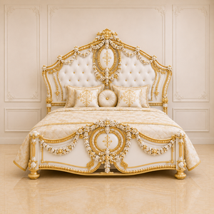 Palace Inspired Prominent Carved Bedroom Furniture Modern Classic White <b>Bed</b> With Side Tables Top selling Royal Designer <b>Bed</b> <b>Set</b> - Product Image 2