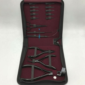 Pince à micro-anneaux noire mate et pince d'ouverture, outils capillaires en acier inoxydable, kit d'outils pour extensions de cheveux à bandes adhésives, logo personnalisé - Product Image 1